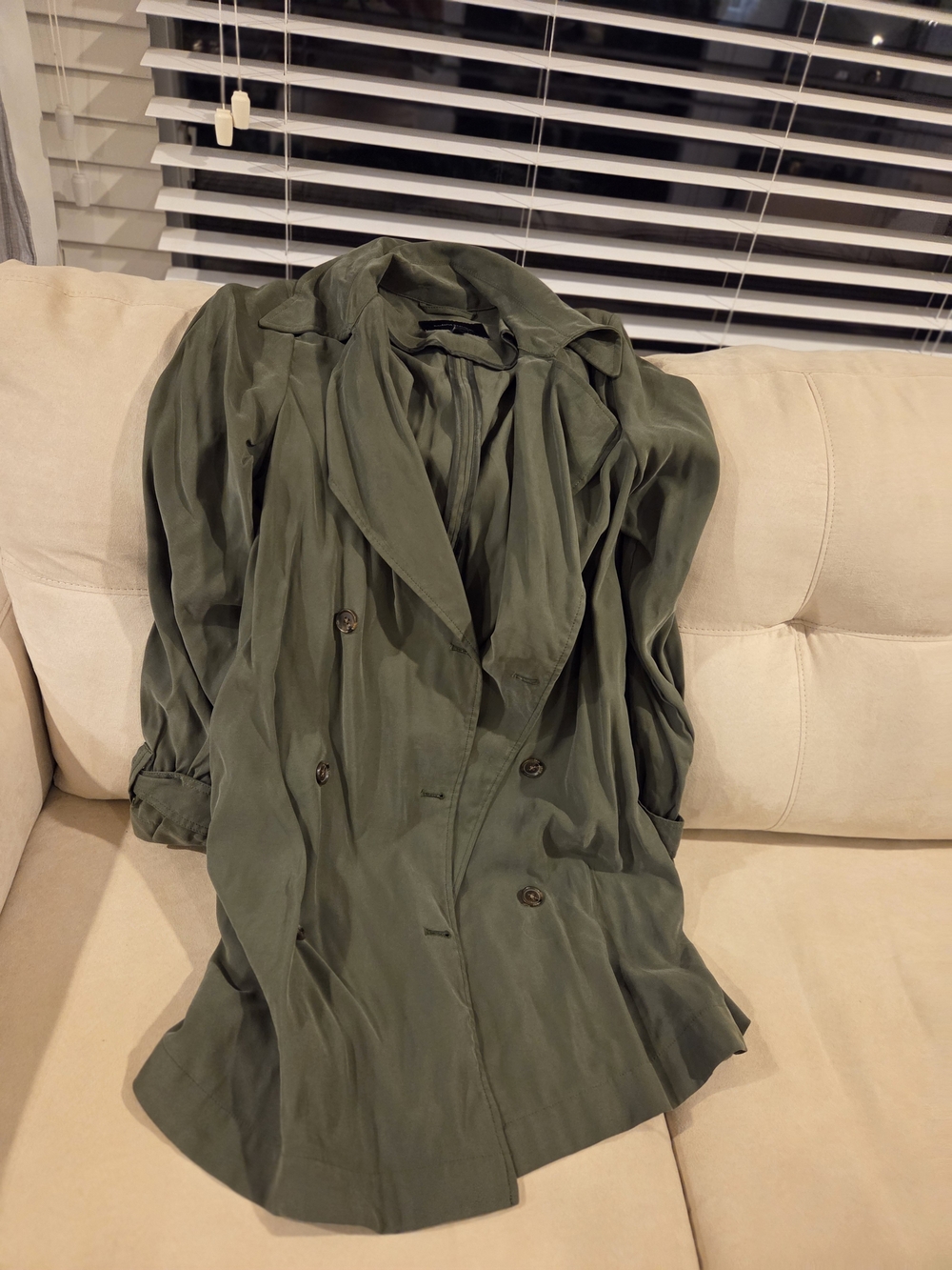 Banana Republic Olive Green Double-Breasted Trench Coat